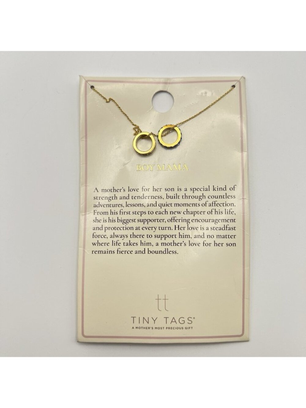 NWT Tiny Tags 14K Gold Ion Plated Rhinestone Boy Mama Circle Pendant Necklace